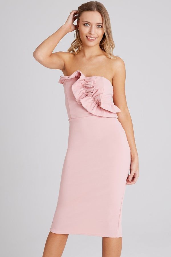 Halcyon Dusty Pink Frill Bandeau Dress size: 10 UK, colo