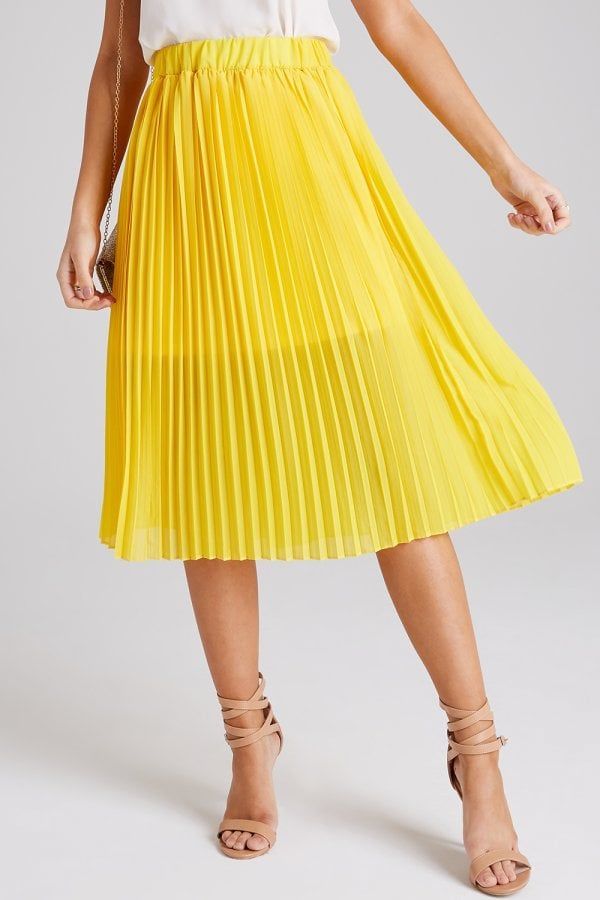 Luca Yellow Pleated Midi Skirt size: 10 UK, colour: Yell