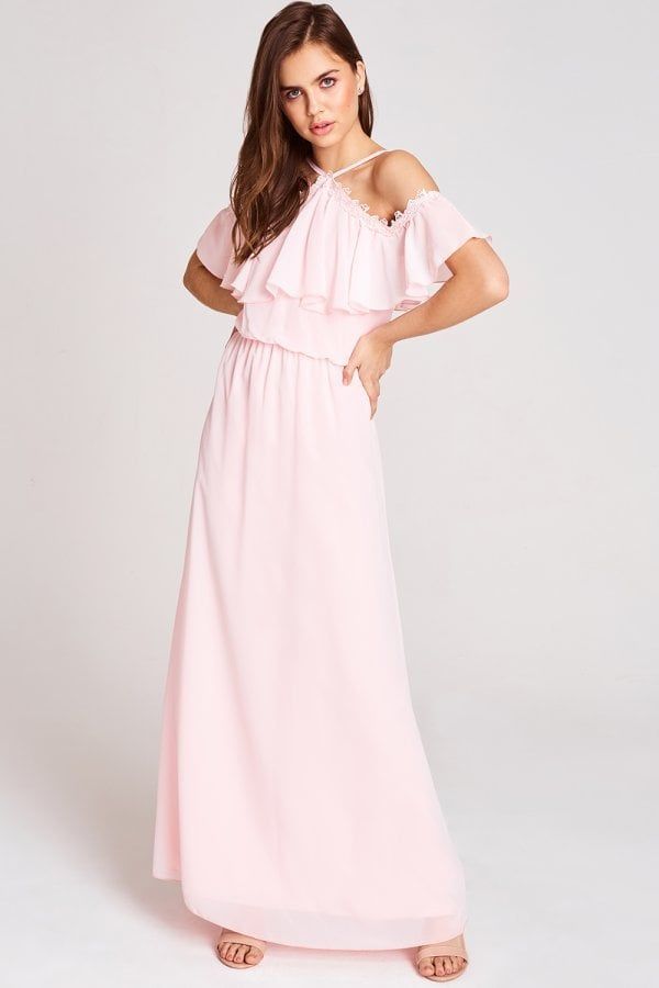 Marnie Pink Cold Shoulder Maxi Dress size: 10 UK, colour