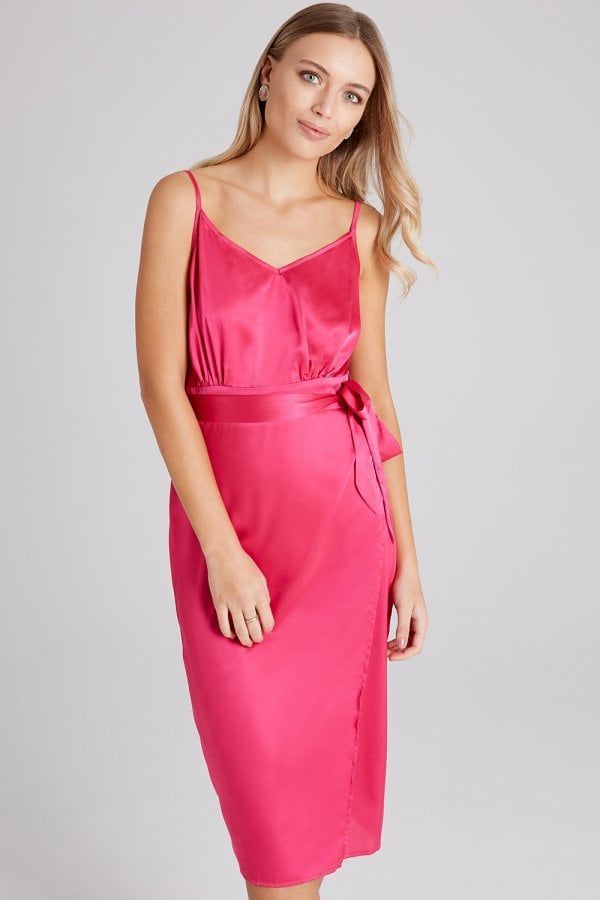 Nava Pink Satin Slip Dress size: 10 UK, colour: Neon Pin