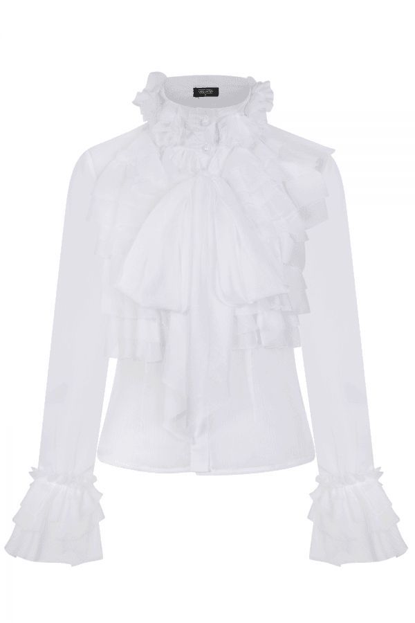 Lesa White Frill And Pussybow Blouse size: L, colour: Wh