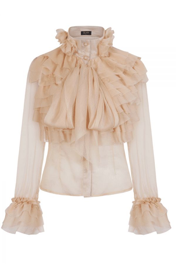 Lesa Beige Frill And Pussybow Blouse size: L, colour: Be