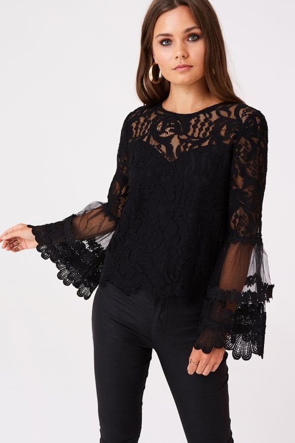 Levine Black Fluted Sleeve Top size: 10 UK, colour: Blac