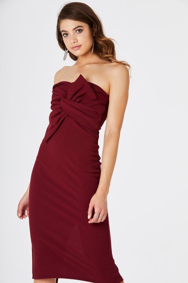 Rachel Bow Midi Dress In Burgundy size: 10 UK, colour: B
