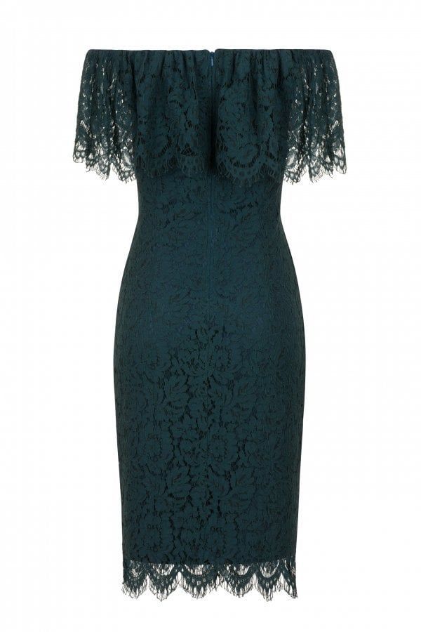 Fleur Lace Bardot Dress size: 10 UK, colour: Teal