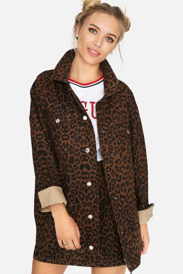Ronnie Leopard Denim Jacket  size: 10 UK, colour: Brown