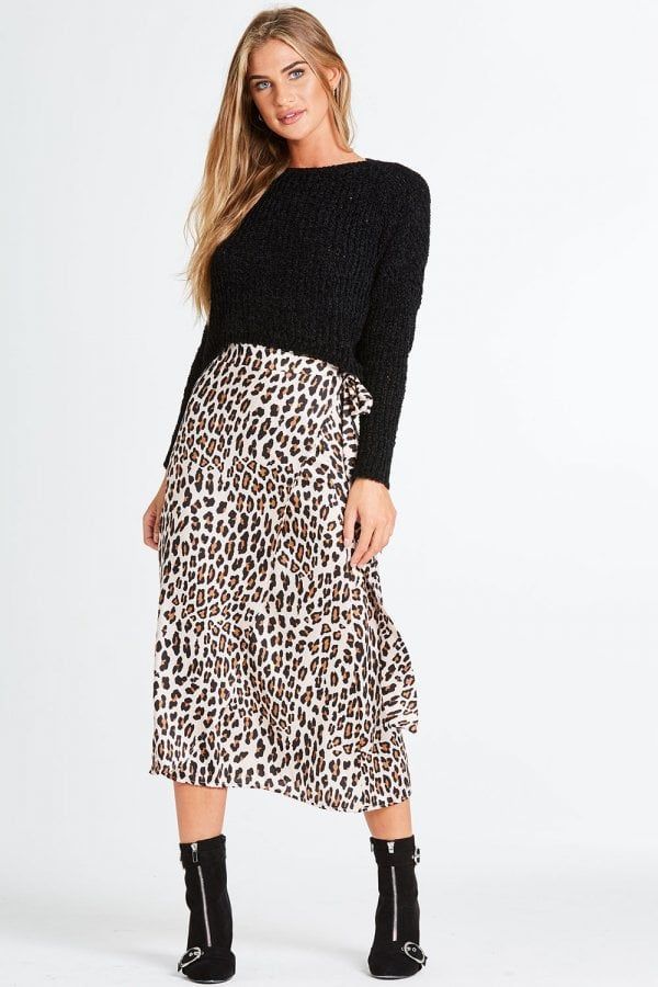 Temptation Satin Wrap Skirt size: M/L, colour: Leopard P