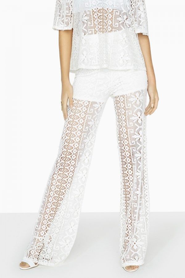 Marlin Lace Palazzo Trousers size: 10 UK, colour: White