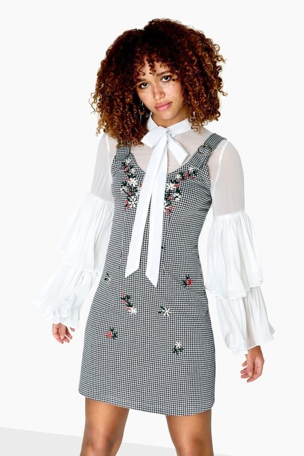 Morgan Gingham Embroidered Shift Dress size: 10 UK, colo