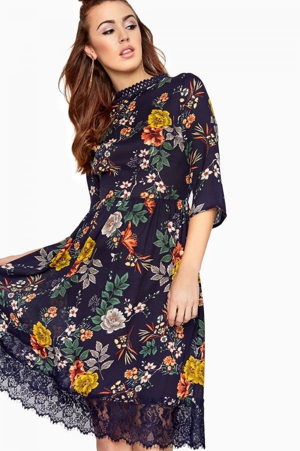 Midi Lace Hem Dress size: 10 UK, colour: Print