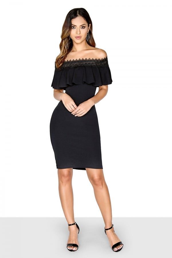 Trim Bardot Dress size: 10 UK, colour: Black