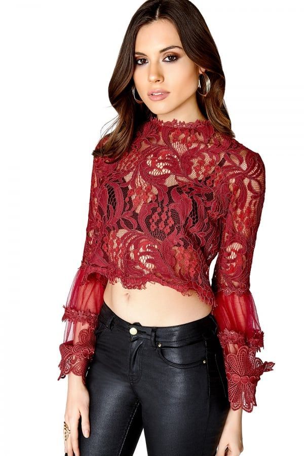 Lace Sleeve Top size: 10 UK, colour: Burgundy