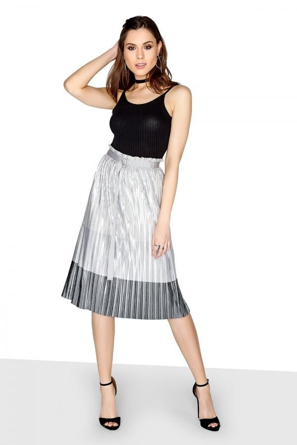 Metallic Pleated Skirt size: 10 UK, colour: Silver