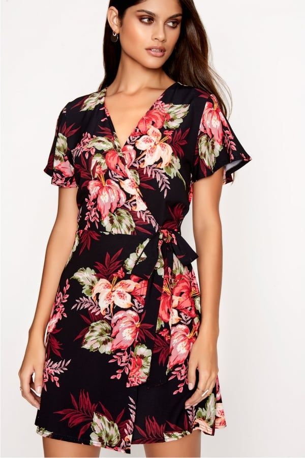 Floral Print Shift Dress size: 10 UK, colour: Black &