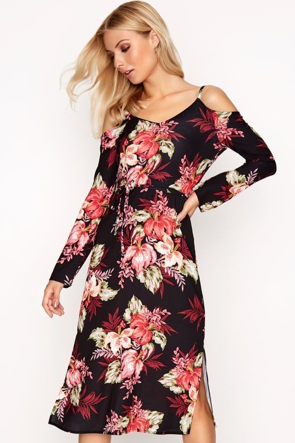 Floral Print Midi Dress size: 10 UK, colour: Multi
