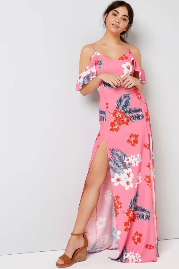 Pink Tropical Maxi Dress  size: 10 UK, colour: Print