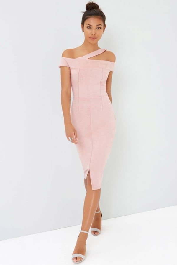 Pink Bardot Bodycon Dress  size: 10 UK, colour: Pink