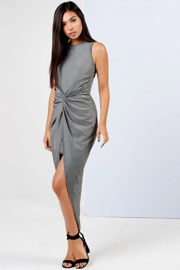Grey Knot Front Bodycon Dress size: 10 UK, colour: Grey