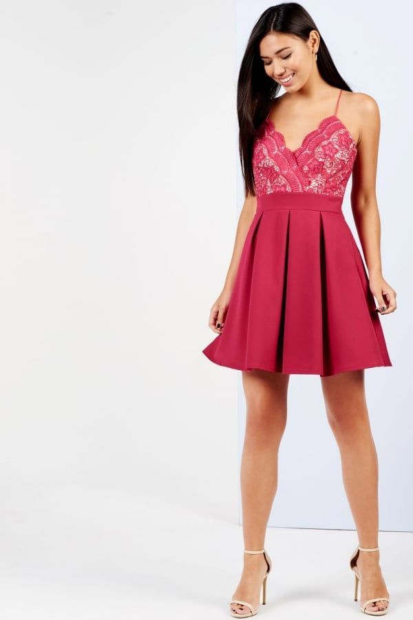 Raspberry Lace Top Skater Dress size: 10 UK, colour: Ras