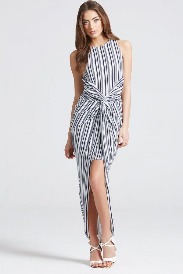 Stripe Knot Front Bodycon Dress size: 10 UK, colour: Bla