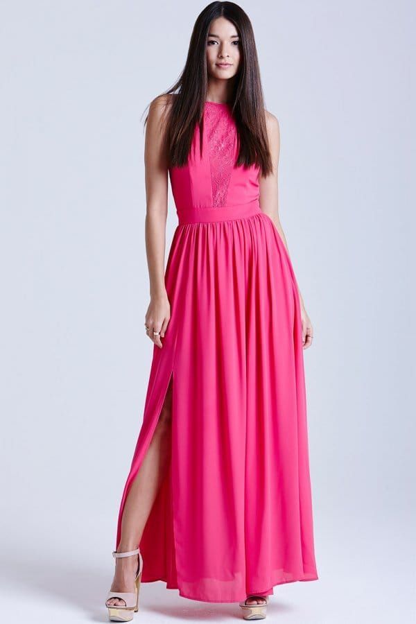 Pink Lace Insert Maxi Dress size: 10 UK, colour: Hot Pin