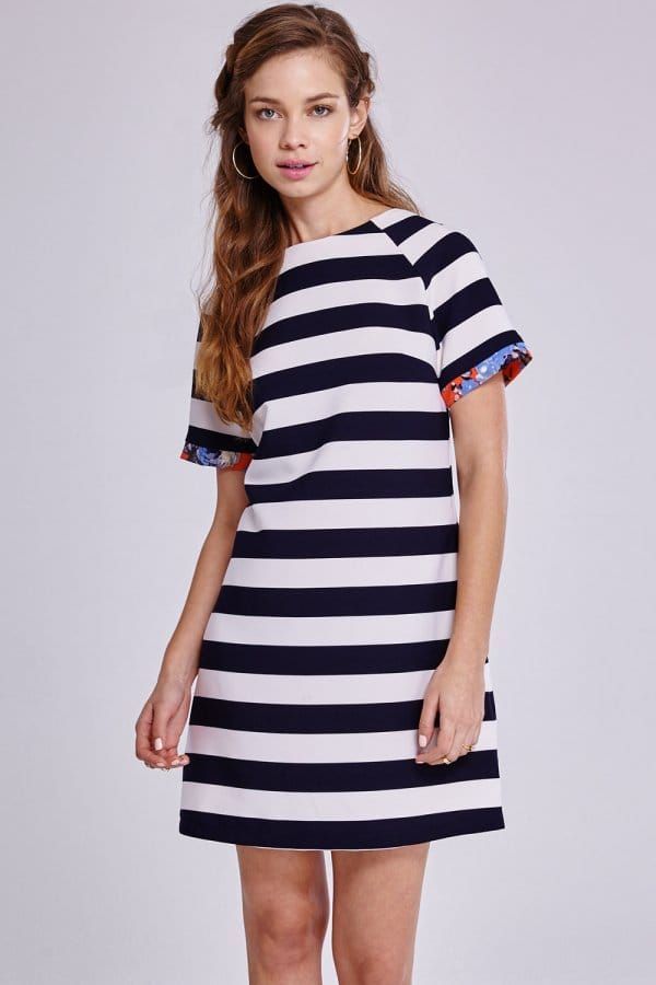 Navy and White Stripe Floral Trim Tunic size: 10 UK, col