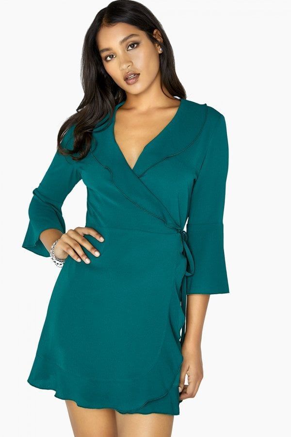 Green Wrap Dress size: 10 UK, colour: Emerald Green