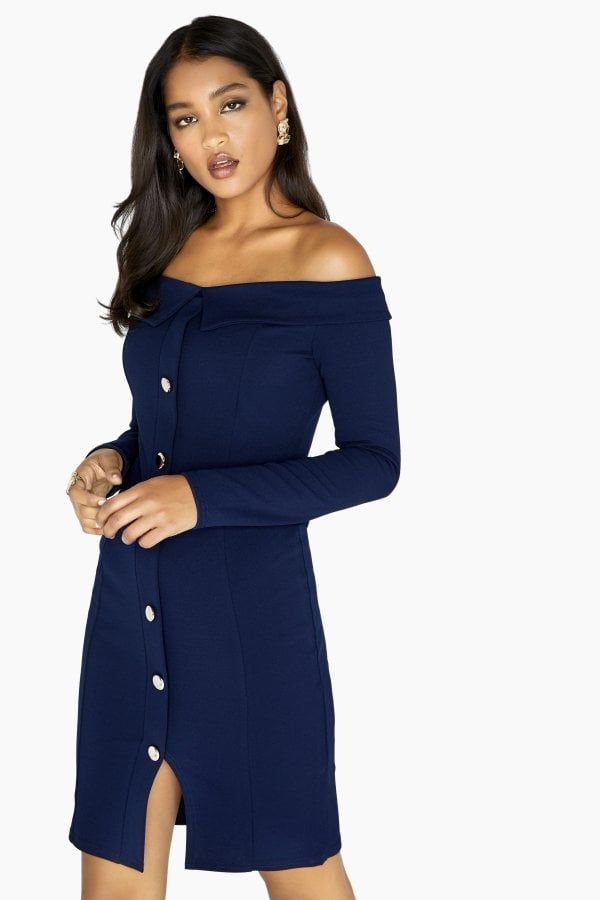 Tuxedo Bardot Dress size: 10 UK, colour: Navy