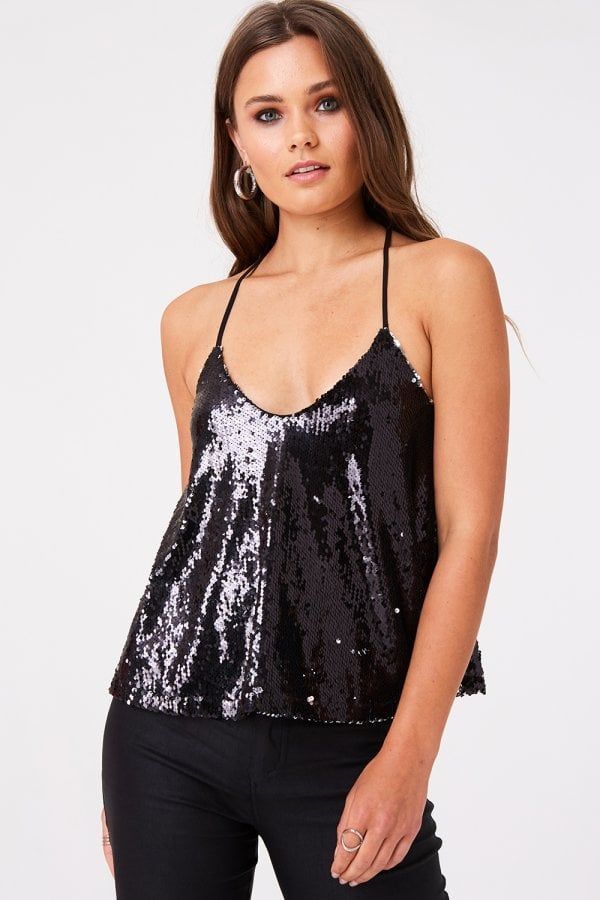 Sequin Cami Top In Black size: 10 UK, colour: Black