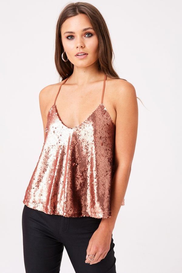 Sequin Cami Top In Gold size: 10 UK, colour: Gold
