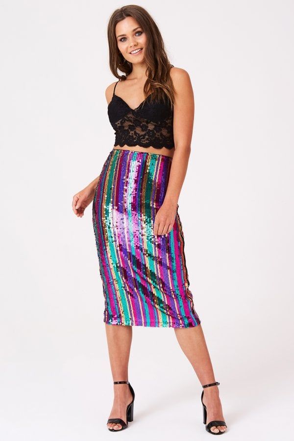 Sequin Stripe Skirt size: 10 UK, colour: Multi