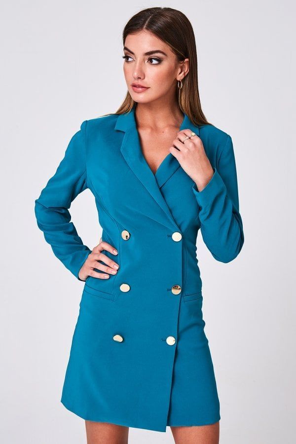 Ember Teal Double-Breasted Tuxedo Dress size: 10 UK, colou