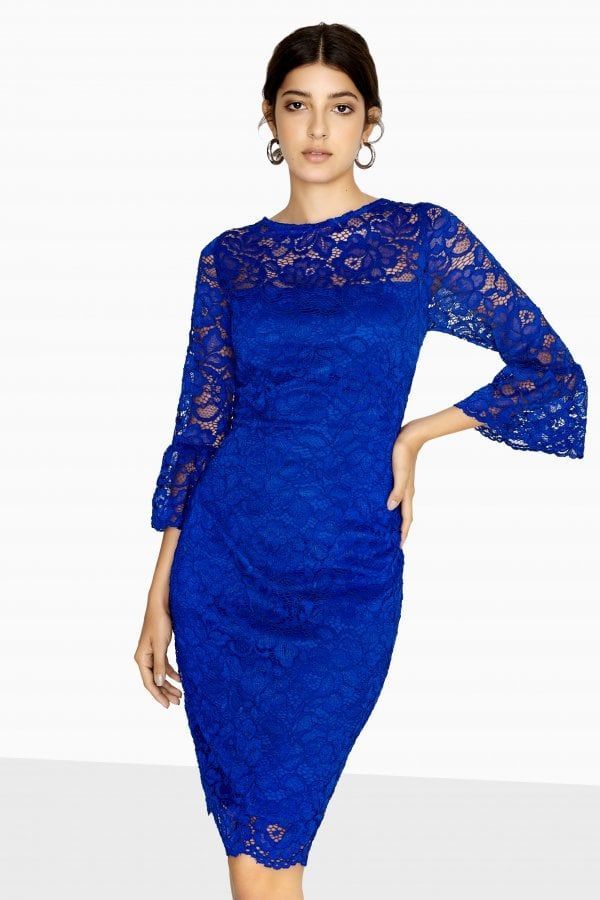 Marlborough Lace Dress With Fluted Sleeves size: 10 UK, co