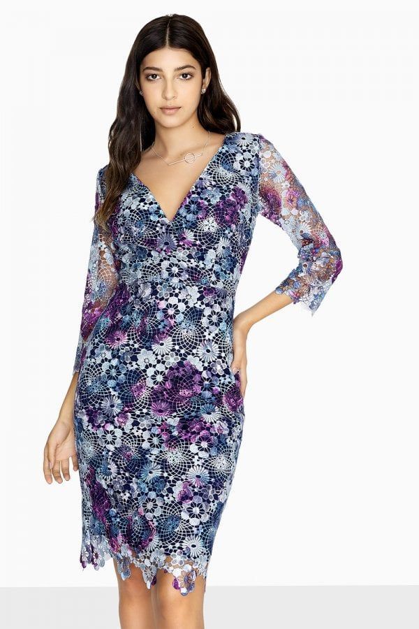 Madeleine V-Neck Dress In Printed Lace size: 10 UK, colour