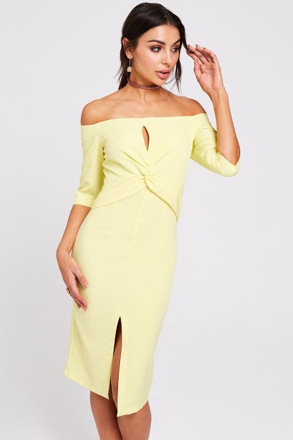 Montana Lemon Twist-Front Bardot Dress size: 10 UK, colour