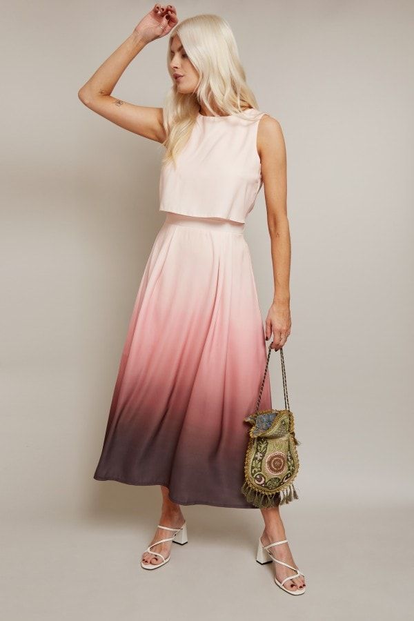 Moreno Rose Pink Ombre Overlay Midi Dress size: 10 UK, col
