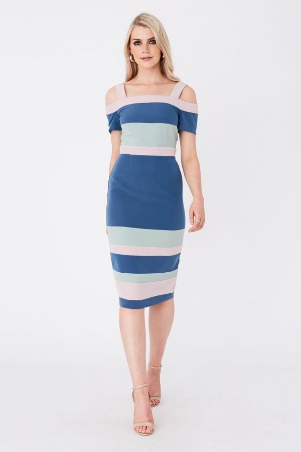 Rowe Colour Block Cold-Shoulder Midi Dress size: 10 UK, co