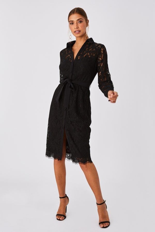 Grosvenor Black Lace Midi Shirt Dress size: 10 UK, colour: