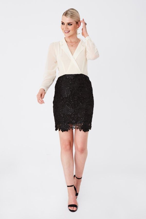 Juniper Monochrome Shirt And Lace Mini Dress size: 10 UK,