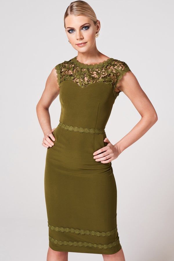 Enzi Olive Lace-Trim Bodycon Dress size: 10 UK, colour: Ol