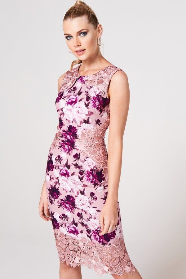 Shiro Dusty Blush Floral-Print Pencil Dress size: 10 UK, c