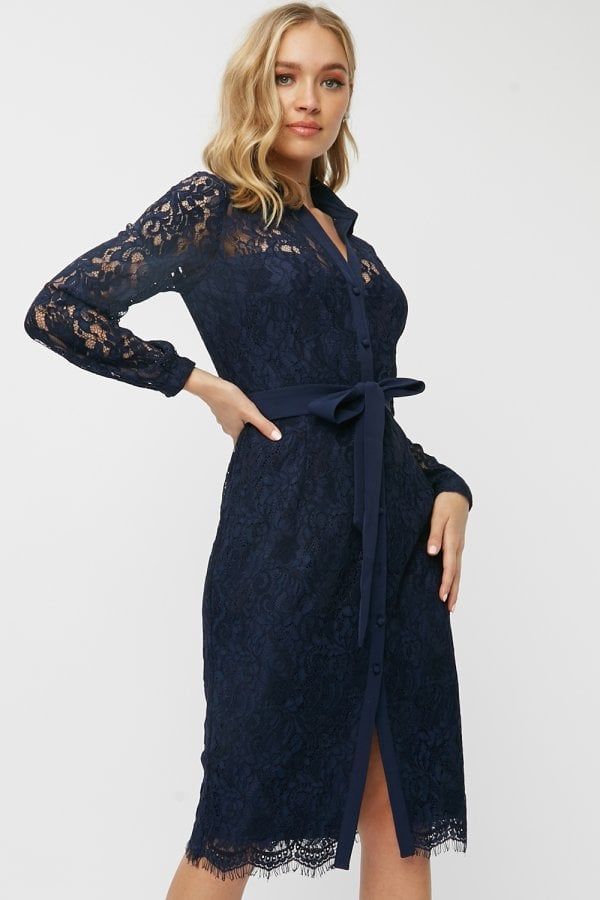 Grosvenor Navy Lace Midi Shirt Dress size: 10 UK, colour: