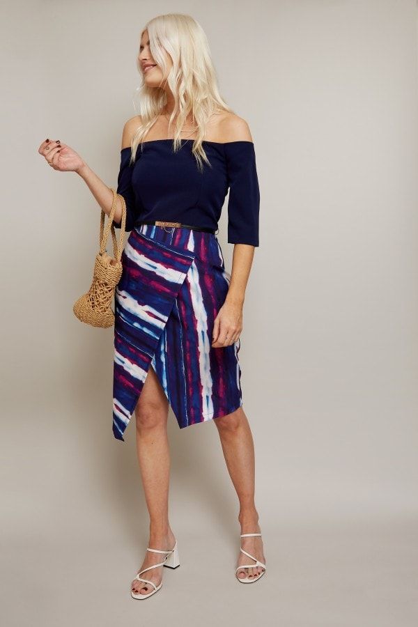 Kennet Stripe Belted Bardot Dress size: 10 UK, colour: Mag