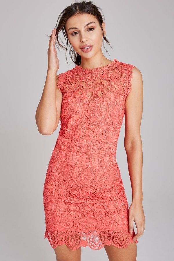 Grafton Coral Lace Shift Dress size: 10 UK, colour: CORAL