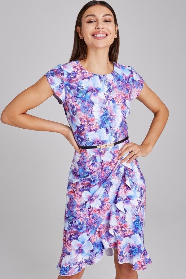 Newbury Floral-Print Belted Frill Dress size: 10 UK, colou