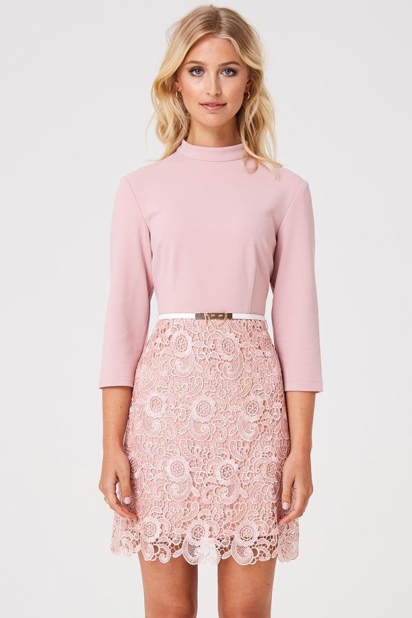 Fulham Pink Lace Shift Dress size: 10 UK, colour: Blush