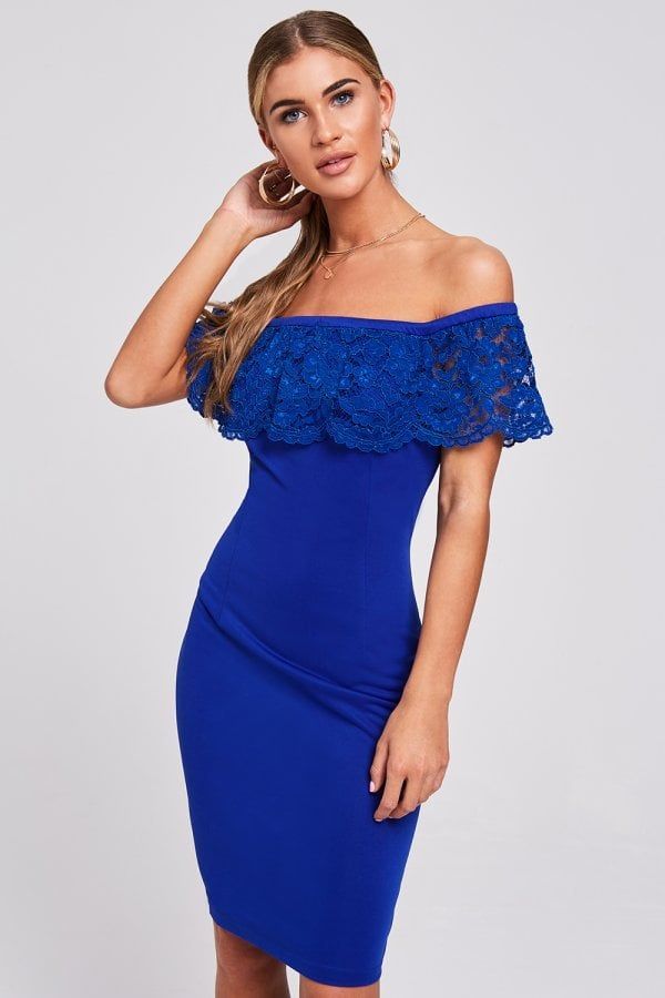 Eller Cobalt Bardot Dress With Flounce size: 10 UK, colour