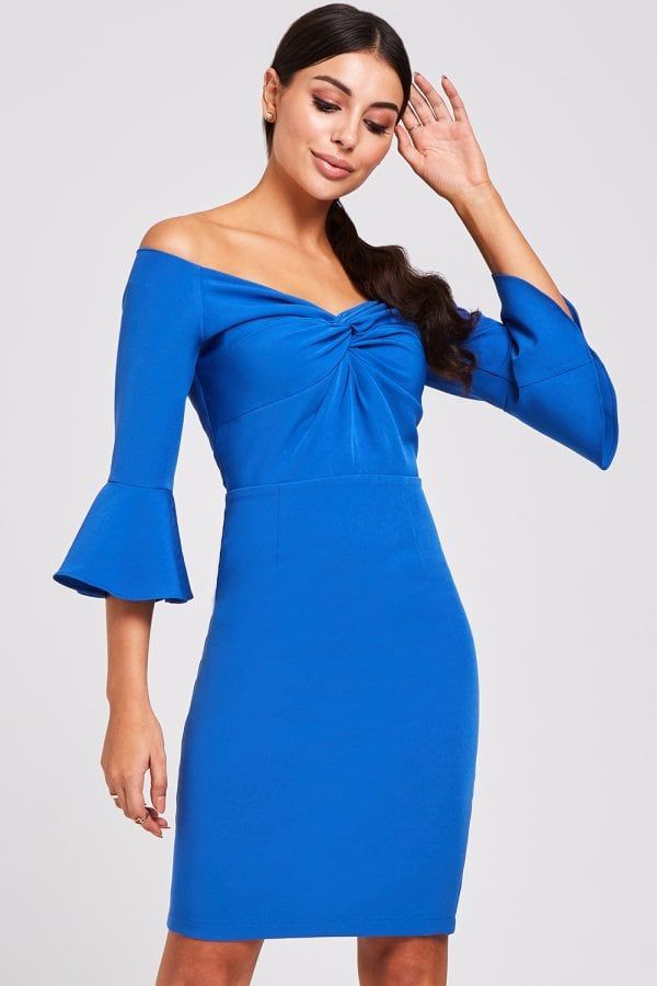 Valley Cobalt Knotted Off The Shoulder Dress size: 10 UK,