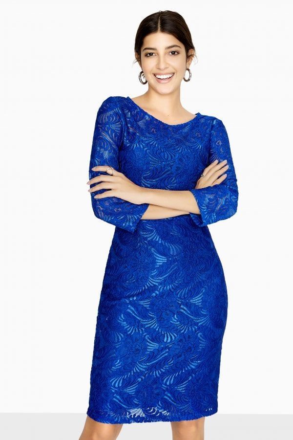 Visby Long Sleeve Lace Dress size: 10 UK, colour: Cobalt