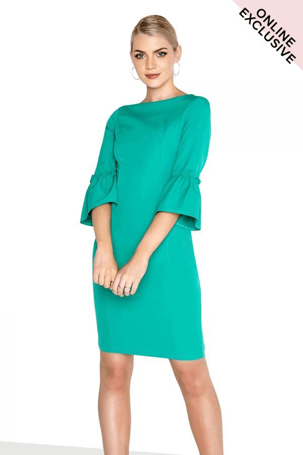 Green Fluted Dress size: 10 UK, colour: Green